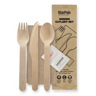 16 cm coated knife fork spoon napkin salt & pepper set - BioPak