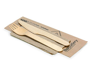 16cm Wooden Knife, Fork & Napkin Set - BioPak