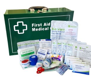 Large Industrial Burn's First Aid Kit METAL WALL MOUNT BOX