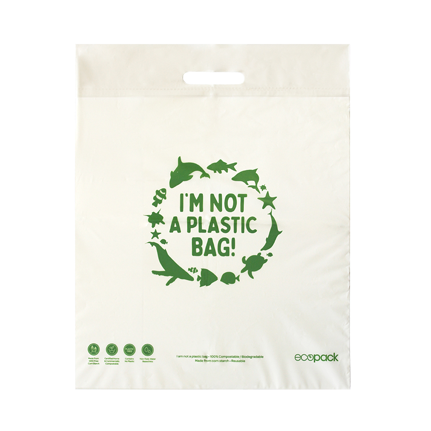 Punched Handle Bag Compostable Medium 40x49cm, Carton - Ecobags