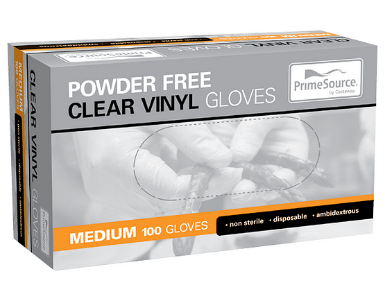 Vinyl Gloves Clear PowderFree MEDIUM - Primesource