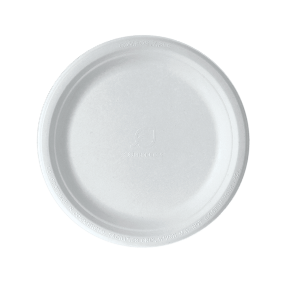 Sugarcane Plate, 9in, White - Detpak