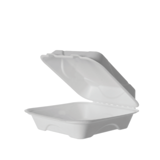 Sugarcane Clamshell, 8x8x3in, White - Detpak